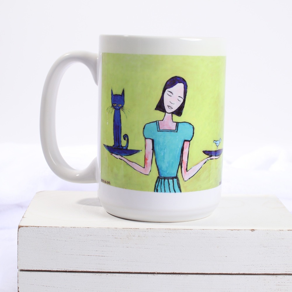 Pete the Cat Ceramic Mug – Blue Cat & Bird Illustration, Thailand